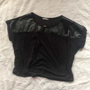 Faux suede faux leather crop shirt Large